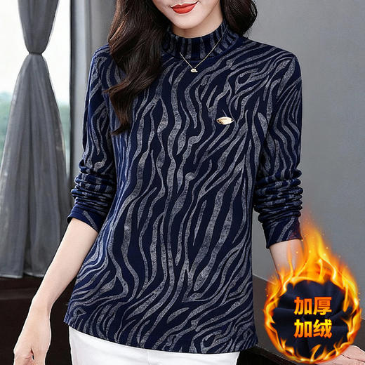 长袖加绒打底衫女秋冬新款大码女装内搭保暖上衣半高领t恤可外穿 商品图2