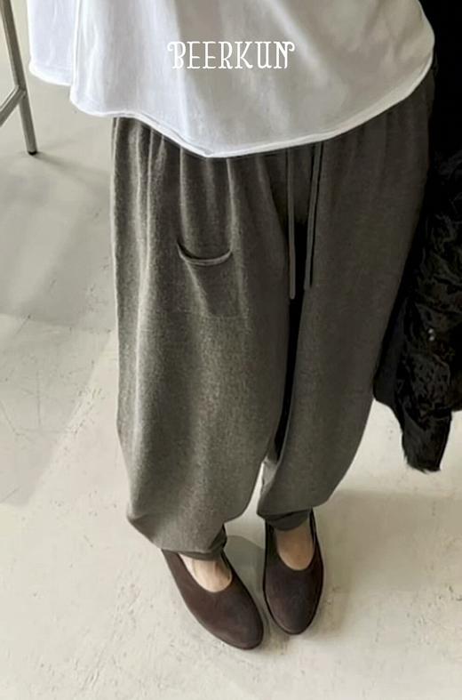 [特价]澳洲美丽奴绵羊毛懒人裤 可爱小口袋宽松气球裤 奶茶灰/碳灰 商品图0