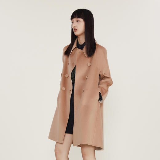 谜底22冬季新款毛呢大衣宽松A型双排扣中长款外套中长款224MD1526 商品图3