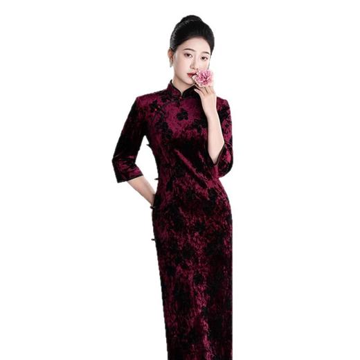 GX复古中国风钻石绒植绒喜妈妈婚宴旗袍2025冬新款高级感旗袍 商品图4