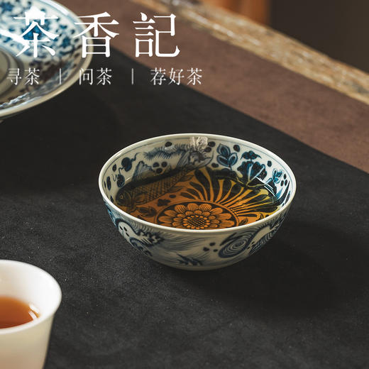 茶香记骆深窑仿明太阳花鱼藻纹普洱杯90ml景德镇陶瓷主人杯茶杯 商品图3