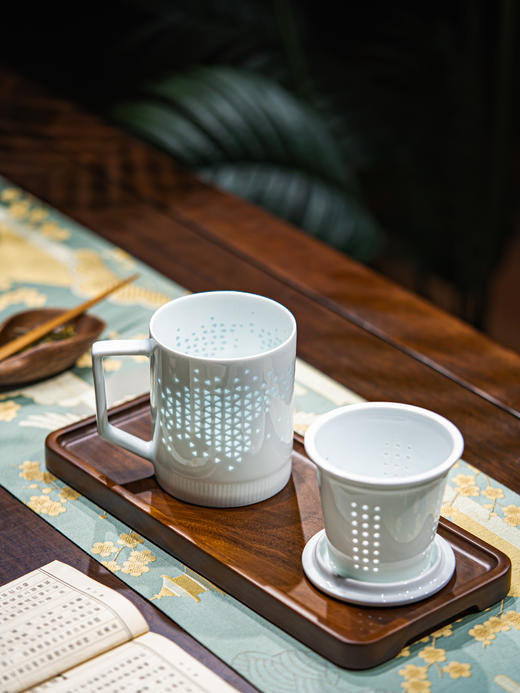 新品 富玉 | 景德镇陶瓷星韵茶漏杯带盖水杯 商品图3