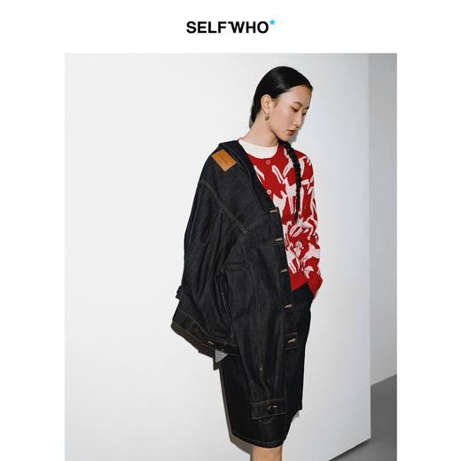 SELFWHO棉混纺复古洗水原色牛仔外套女2026春季新款宽松夹克上衣 商品图4