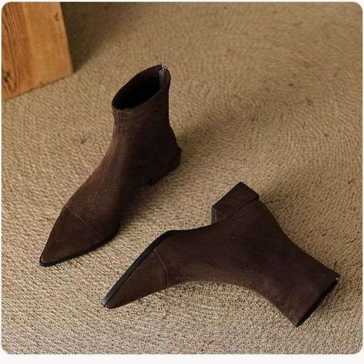 法式后拉链裸靴平底尖头短靴子时尚显瘦弹力瘦瘦靴秋冬新款35-40 商品图4