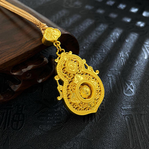 【限时克减150元】足金999.9 古法镂空挂绳吊坠人生四美如意葫芦吊坠(ANWGFDZ01313-6),(预售产品下单后不退款不退货不换货不补差价) 商品图2