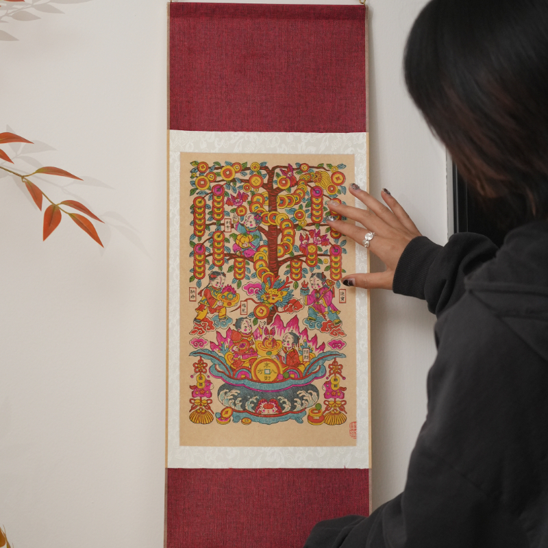 2026马年五福摇钱树非遗年画 春节装饰画客厅挂画摆件传统手工艺礼物