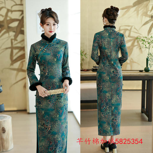 GX芊竹棉祥云提花长款加绒旗袍2025冬季新款复古国风大码旗袍 商品图1