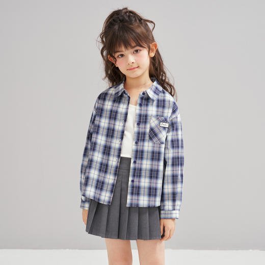 笛莎Deesha 2026春季女童时尚休闲格纹宽松长袖衬衫 商品图3