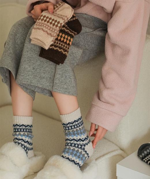 老米优品🎈福利，5双装！《冬日费尔岛提花羊绒袜子》含羊绒9.2% ！礼盒 加厚保暖 ~ 商品图6