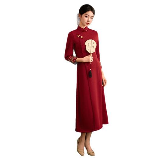 GX新中式A版旗袍 2025冬新款中国风优雅气质长款显瘦红色旗袍连衣裙 商品图4