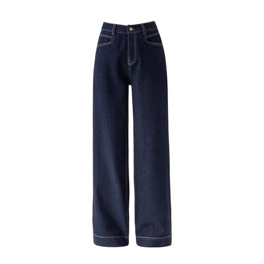 「高货xg」全新升级【铂金会员165/天猫219/差价54】(22258)洛诗琳气质丹宁蓝宽松垂感窄版阔腿裤2025秋冬小个子直筒牛仔裤 商品图4