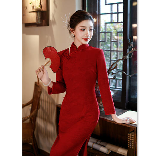GX旗袍敬酒服姐妹聚会回娘家中式大码红色2025冬季新款加绒婚宴旗袍 商品图2