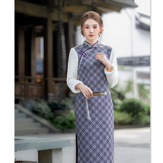 GX时尚年轻少女款拼接长袖旗袍2025冬季新款改良新中式日常可穿旗袍 商品图2