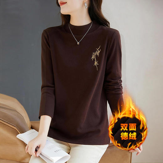 德绒半高领打底衫女保暖内搭冬季新款上衣长袖t恤宽松大码胖mm 商品图4