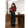 鹿向南「微醺酒红」长袖复古红色针织衫女秋冬新款显瘦打底衫上衣 商品缩略图1