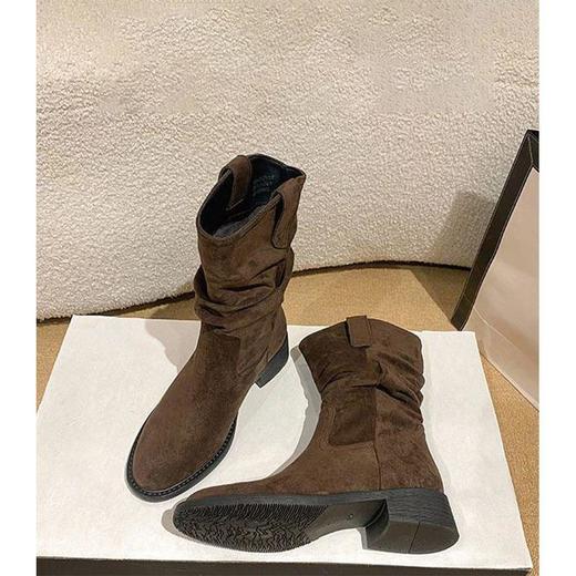 女士爆款马丁靴秋冬季新款时尚百搭显瘦套脚复古粗跟堆堆靴子35-40 商品图3