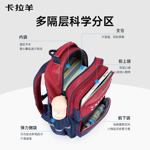 卡拉羊18.3L/21.5L小学生1-6年级5维减负防下坠风琴书包大容量双肩背包追光者CX2289+2582 商品图5