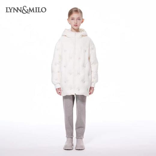 【春上新】8楼琳麦罗 LYNN&MILO 米色蕾丝拼接水母珠绣茧形连帽羽绒服 商品图0