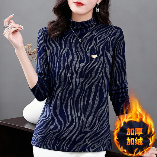 长袖加绒打底衫女秋冬新款大码女装内搭保暖上衣半高领t恤可外穿 商品图0