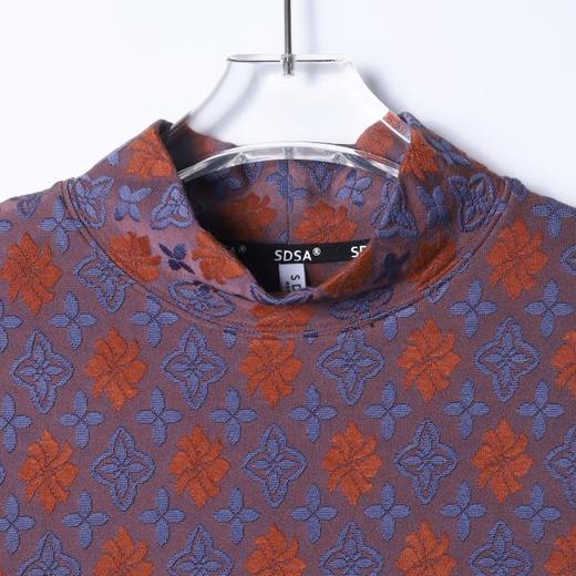 T5097SDSA男士秋冬新款痞帅男装简约撞色提花花卉立领长袖T恤百搭潮流 商品图2