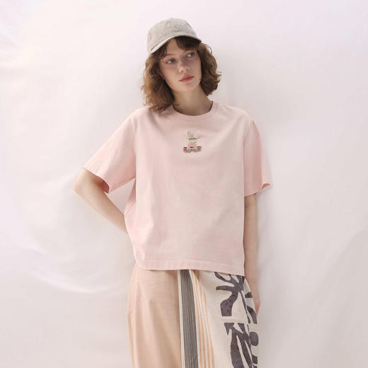 谜底兔子T恤短袖2026年春季新品趣味宽松立体耳朵俏皮女261MT0057 商品图0