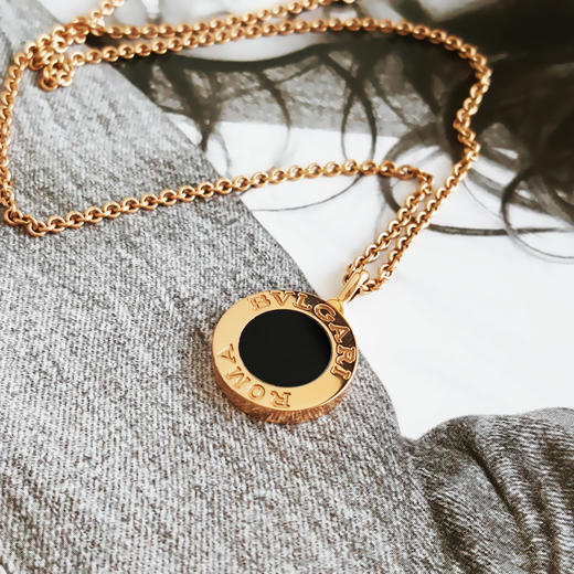 【98新】BVLGARI宝格丽BVLGARI BVLGARI系列35081518K玫瑰金黑玛瑙+满钻双面圆饼项链链长约44cm女士 151225NJS34 商品图2
