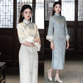GX2025新款冬季加绒加厚旗袍女新中式国风改良年轻款长袖连衣裙刺绣