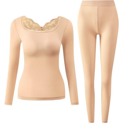 雀说 【玻尿酸发热】薄软保暖内衣打底蕾丝套装女SZ588 商品图4