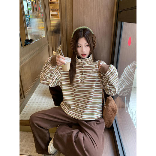 <曾小咸推荐>现货秒杀 ！微信超特价！韩系翻领条纹加绒卫衣 日常199.99 立减110 秒杀89.99！！ 商品图4