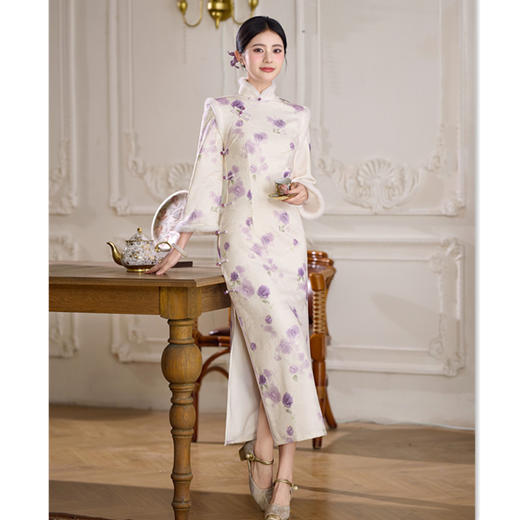 GX时尚年轻少女款提花加绒长款旗袍2025冬季新款日常可穿长袖旗袍裙 商品图0