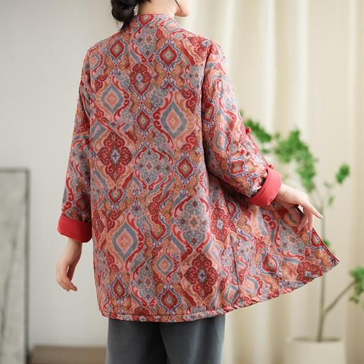 雀说冬装新款棉麻女装复古民族风中长款棉衣中式盘扣宽松大码棉袄ALW9655 商品图3