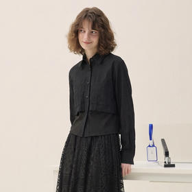谜底拼接外套长袖2026春新品时尚设计感短款修身衬衫女265MW5034
