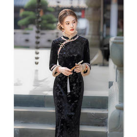 GX时尚改良新中式长款毛领加绒旗袍2025冬季新款年轻女士高级感旗袍