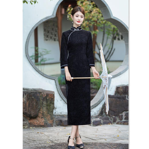 GX复古中国风雪尼尔加绒大码旗袍2025冬新款传统中式旗袍 商品图3