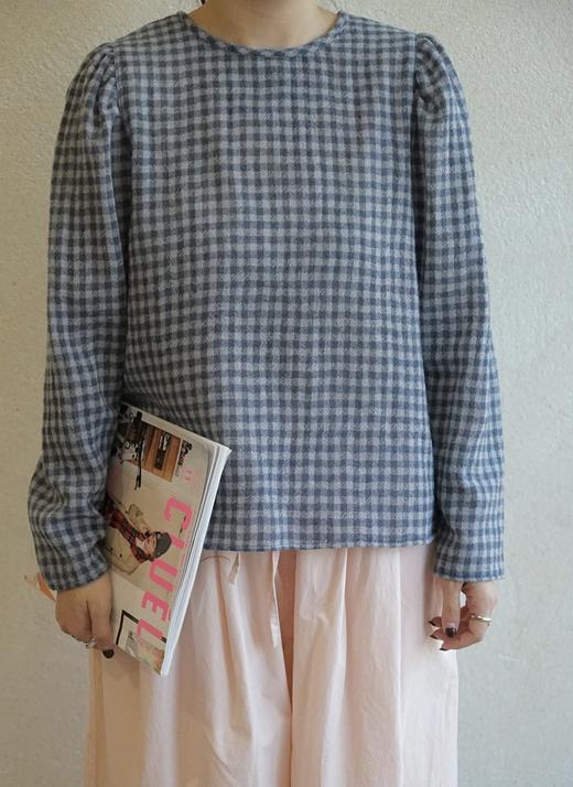 ROBE de PEAU 蓝格纹羊毛薄纱经典款上衣 商品图1