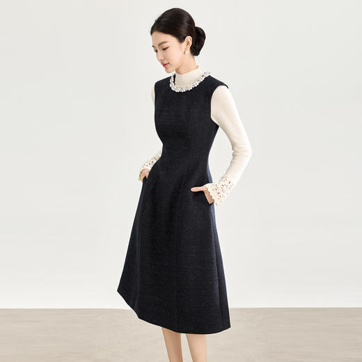 「高货wl」全新升级【铂金会员358/天猫479/差价121】(11943)洛诗琳气质银丝编织连衣裙2025秋冬立裁小香风收腰A摆裙 商品图0