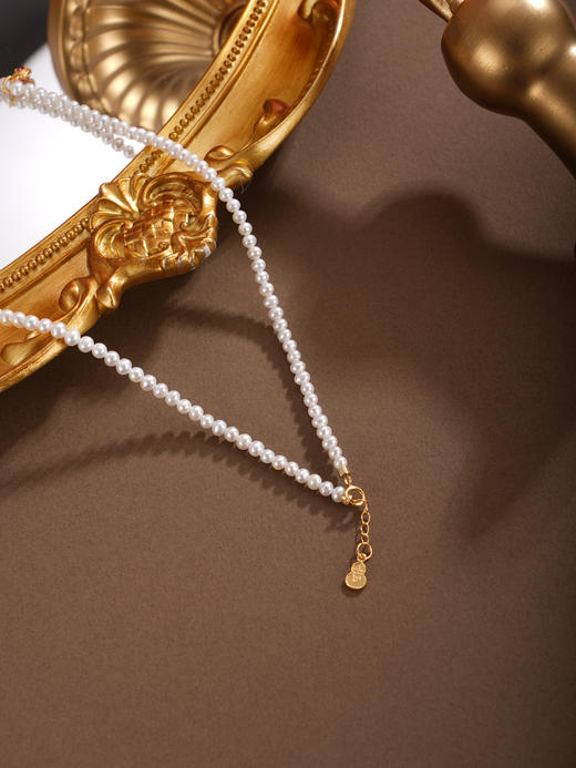 子佩集【慈心慧杵】银S925珍珠项链【QNX0002】3mm小珠6.5mm大珠桃色爱心金刚杵椭圆牌镀金2512 商品图2