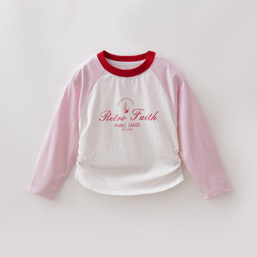 马克珍妮航海乐章女童撞色抽褶T恤2026年春装新款560160 商品图1