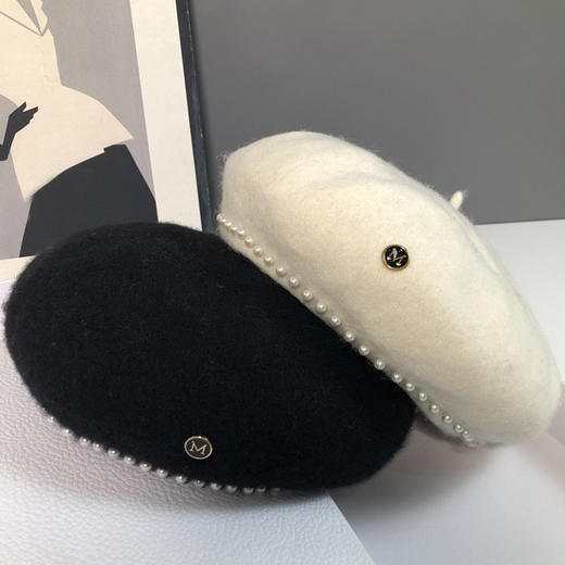 雀说英伦羊毛呢复古贝雷帽子女秋冬韩国钉珠蓓蕾帽气质名媛画家帽子潮ALW47324 商品图2