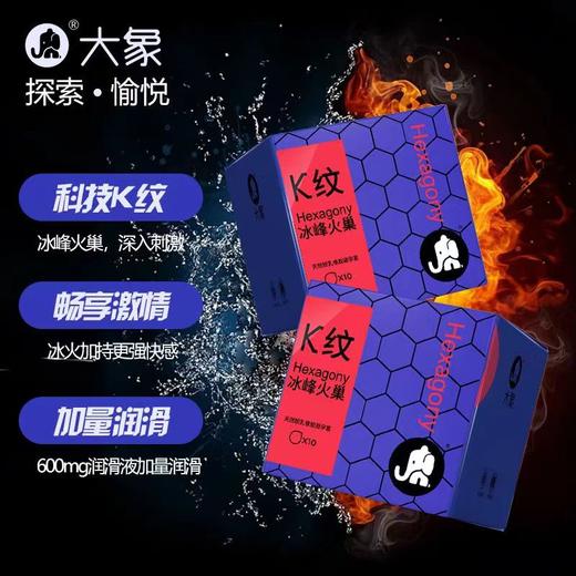 【冰火+K纹】大象情趣系列避孕安全套 冰峰火巢K纹款10只装 商品图1