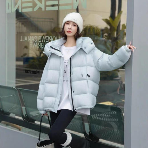 丁摩 泡芙羽绒服女短款连帽白鸭绒加厚保暖小个子宽松外套SLK930 商品图3