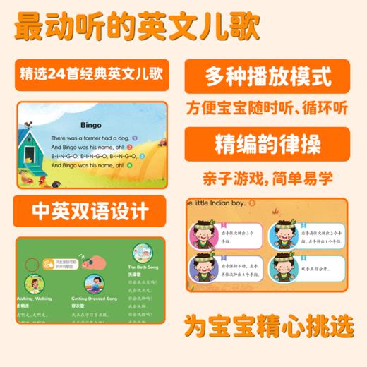 【0-6岁中英双语】宝宝律动英文经典早教歌 全4册  精装发声书   互动歌 游戏歌 认知歌 习惯歌 商品图4