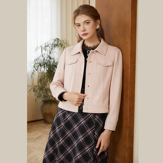 司歌磨毛加厚秋冬短外套女收腰B921082X 商品图0