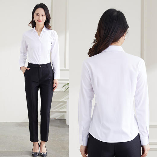 【竹纤维】罗蒙女士衬衫春秋夏季V领显瘦长袖衬衫商务职场通勤衬衣女 商品图5