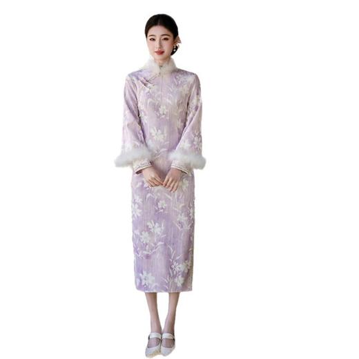 GX时尚改良新中式长款拉丝绒复合加绒年轻款旗袍2025冬季新款旗袍裙 商品图4