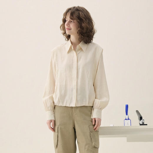 谜底造型衬衫长袖2026春季新品通勤提花短款时髦衬衣女265MC5037 商品图0