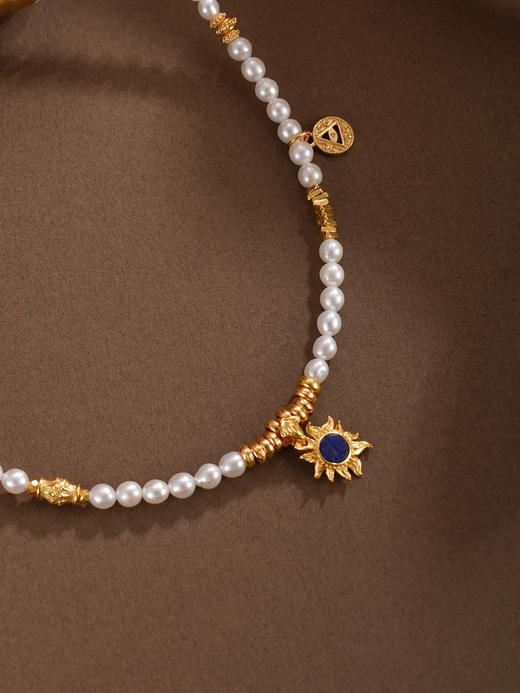 子佩集【曜日灵光】银S925珍珠项链【QNX0016】3mm珠青金石镀金太阳神三角之眼2512 商品图1