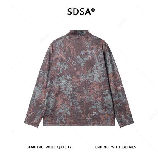 T5093SDSA男士秋冬新款痞帅男装简约撞色植物花卉立领长袖T恤百搭时尚 商品图5