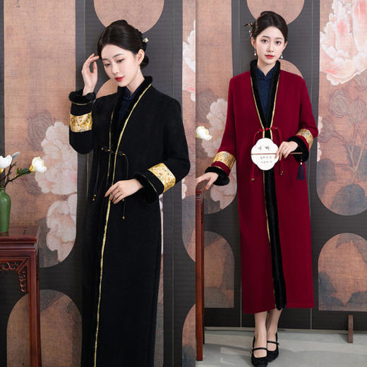 GX水貂绒时尚拼接长款旗袍外套2025冬季新款新中式日常可穿旗袍大衣 商品图3
