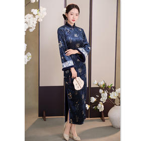 GX老上海复古国风长款倒大袖旗袍2025冬新款提花加绒大码旗袍